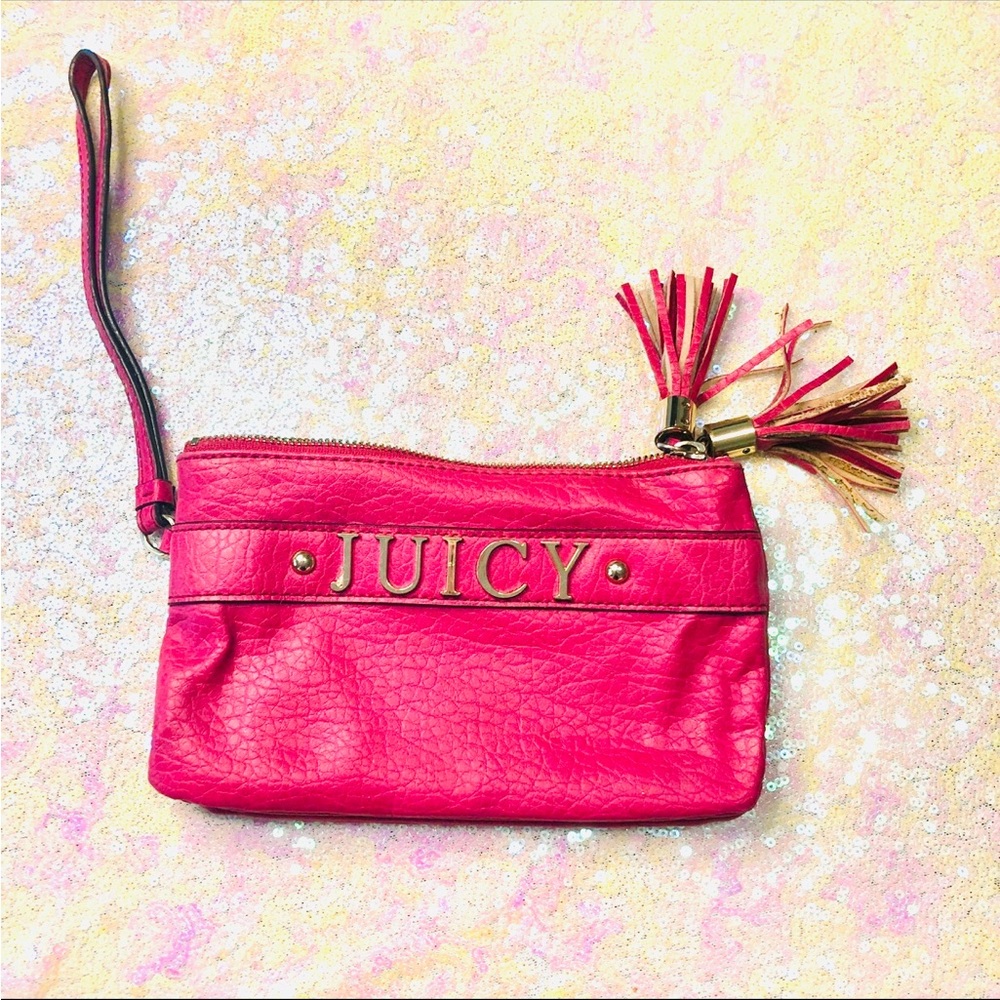 Juicy Couture wristlet w/ tassle keychain mini bag trifold purple pink gold